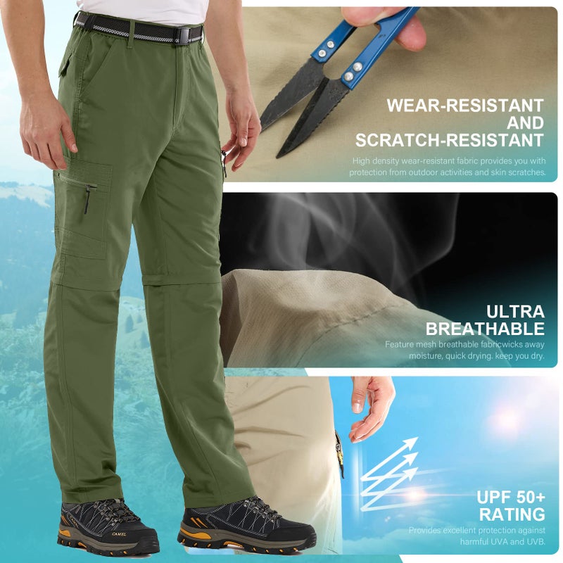 Toomett Hiking Pants for Men boy Scout Convertible Cargo Zip Off Lightweight Quick Dry Breathable Fishing Safari Shorts,6101,Army,36 - Image 4